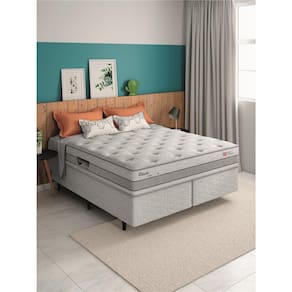 Base Box + Colchão Queen Size Herval Vitalle com Molas Maxpring 70x158x198 cm - Cinza