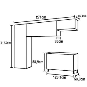 Cozinha Completa Bartira Amazonita com 8 Portas, 6 Prateleiras e 3 Gavetas - 271cm de largura