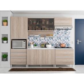 Cozinha Completa Bartira Amazonita com 9 Portas, 7 Prateleiras e 4 Gavetas - 271cm de largura - Carvalho