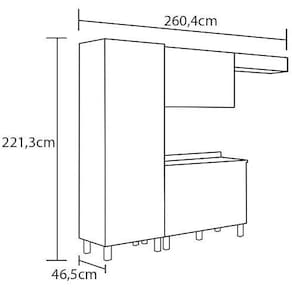 Cozinha Compacta Bartira Jaspe com 6 Portas, 3 Gavetas e 6 Prateleiras - 260,4cm de largura