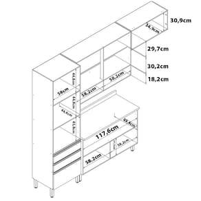 Cozinha Compacta Bartira Jaspe com 6 Portas, 3 Gavetas e 6 Prateleiras - 260,4cm de largura