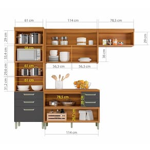 Cozinha Compacta Nesher Princesa com 5 Portas 5 Gavetas e 11 Prateleiras - 264cm de largura