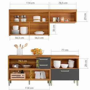 Cozinha Compacta Nesher Princesa com 4 Portas 3 Gavetas e 7 Prateleiras - 200cm de largura