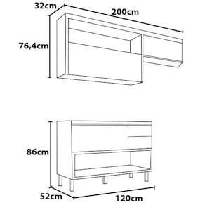 Cozinha Compacta em MDF Nesher Princesa com 3 Portas, 6 Prateleiras e 2 Gavetas - 200cm de largura