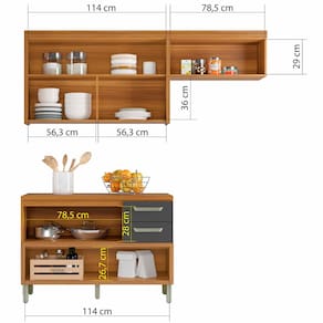 Cozinha Compacta em MDF Nesher Princesa com 3 Portas, 6 Prateleiras e 2 Gavetas - 200cm de largura