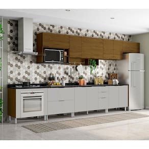 Cozinha Completa Bartira Rubi com 10 Portas, 5 Gavetas e 6 Prateleiras - 360,4cm de largura - Grapia Platinum