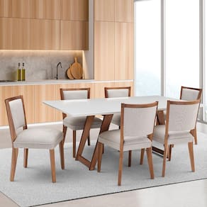 Mesa de Jantar Retangular Herval Moara com 6 Cadeiras - Off White/Amêndoa