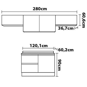 Cozinha Completa Bartira Linea com 5 Portas, 3 Gavetas e 2 Prateleiras - 280cm de largura