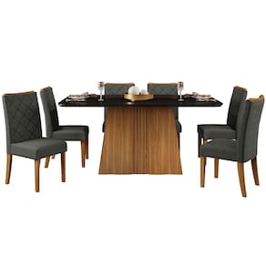 Mesa de Jantar Retangular DJ Móveis Raquel Plus com 6 Cadeiras Revestidas em Suede e Veludo