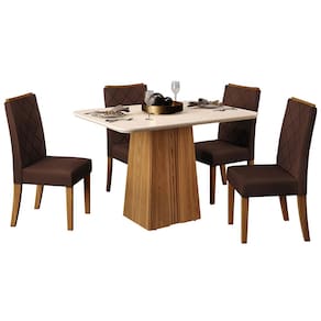 Mesa de Jantar Retangular DJ Móveis Raquel Plus com 4 Cadeiras Revestidas em Suede e Veludo