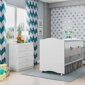 Conjunto Quarto Infantil Móveis Estrela Satriani com Cômoda e Berço Mini Cama - Branco