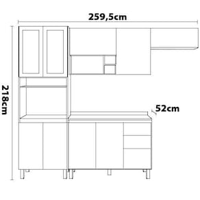 Cozinha Completa Demóbile Firenze com 10 Portas, 2 Gavetas e 7 Prateleiras - 259,5cm de largura