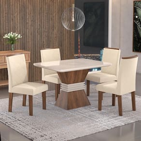 Conjunto Sala de jantar mesa Cronos off white em mdf 8 Cadeira