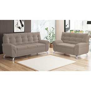 Sofá 3 e 2 Lugares Linoforte Arezzo Revestido em Tecido Suede com Larguras de 202cm e 152cm