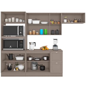Cozinha Completa Poliman Unna com 9 Portas, 2 Gavetas e 3 Prateleiras - 270cm de largura - Fumê