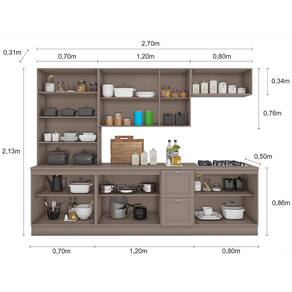 Cozinha Completa Poliman Unna com 12 Portas, 2 Gavetas, 7 Prateleiras e Cristaleira - 270cm de largura - Fumê