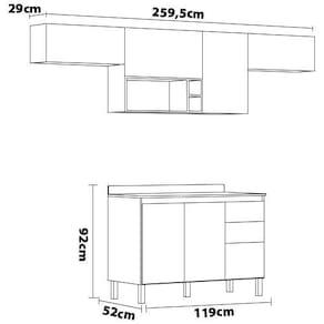 Cozinha Completa Demóbile Firenze com 7 Portas, 3 Gavetas, 3 Prateleiras e Nicho - 259,5cm de Largura