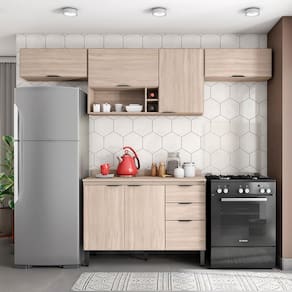 Cozinha Completa Demóbile Firenze com 7 Portas, 3 Gavetas, 3 Prateleiras e Nicho - 259,5cm de Largura