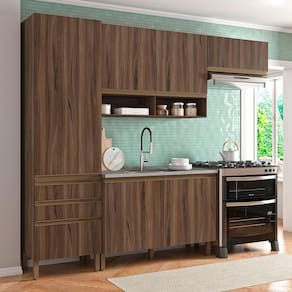 Cozinha Compacta Bartira Jaspe com 1 Pia, 6 Portas, 3 Gavetas e 6 Prateleiras - 260,4 cm de Largura