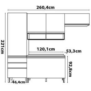 Cozinha Compacta Bartira Jaspe com 1 Pia, 6 Portas, 3 Gavetas e 6 Prateleiras - 260,4 cm de Largura