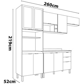 Cozinha Compacta Demóbile Firenze com Pia, 10 Portas, 2 Gavetas e 7 Prateleiras - 260cm de largura - Amêndola/Branco