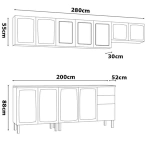 Cozinha Compacta Itatiaia New Premium com 12 Portas, 2 Gavetas e 10 Prateleiras - 280cm de largura