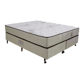 Cama Box Queen Size Castor Dome One Revestida em Tecido Suede + Colchão com Molejo Tecnopedic e Revestimento em Malha 27x158x198cm – Bege