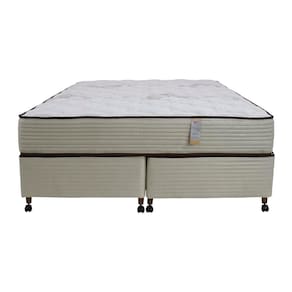 Cama Box Queen Size Castor Dome One Revestida em Tecido Suede + Colchão com Molejo Tecnopedic e Revestimento em Malha 27x158x198cm – Bege