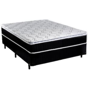 Cama Box de Casal Luckspuma Spring com Molas Bonnel e Pillow Top 61x138x188cm - Cinza Chumbo/Branco