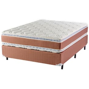 Cama Box de Casal Luckspuma Sevilla Plus com Molas Ensacadas e Pillow Top Duplo 66x138x188cm - Rústico Marrom/Branco