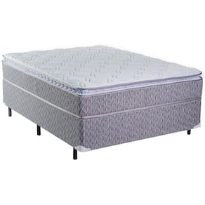 Cama Box de Casal Luckspuma Valência Comfort com Molas Ensacadas e Pillow Top 64x138x188cm - Cinza Rústico/Branco