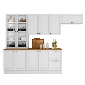 Cozinha Compacta Poliman Unna com 10 Portas, 2 Gavetas e Balcão com Tampo - 270 cm de Largura - Branco