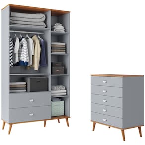 Guarda-Roupa Bartira Ternura com 3 Portas, 2 Gavetas + Cômoda Bartira Ternura com 5 Gavetas - Azul Wood