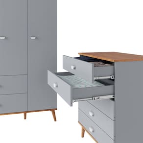 Guarda-Roupa Bartira Ternura com 3 Portas, 2 Gavetas + Cômoda Bartira Ternura com 5 Gavetas - Azul Wood
