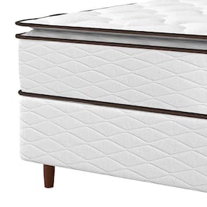 Cama Box de Solteiro Umaflex New Itália com Molas Ensacadas e Pillow Top D26 - 63x88x188cm - Branco/Marrom