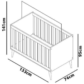 Guarda-Roupa Bartira Ternura com 5 Nichos, 2 Portas, 2 Gavetas + Cômoda Ternura com 5 Gavetas e 1 Porta + Berço Móveis Estrela Ternura - Branco Wood