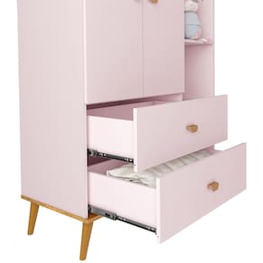 Guarda-Roupa Bartira Ternura com 5 Nichos, 2 Portas, 2 Gavetas + Cômoda Ternura com 5 Gavetas e 1 Porta + Berço Móveis Estrela Ternura