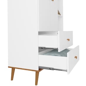 Guarda-Roupa Infantil Bartira Ternura com 5 Nichos, 2 Portas, 2 Gavetas + Cômoda Ternura com 5 Gavetas + Berço Móveis Estrela Ternura - Branco Wood