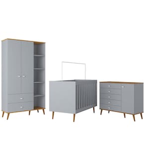 Guarda-Roupa Bartira Ternura com 5 Nichos, 2 Portas, 2 Gavetas + Cômoda Ternura com 5 Gavetas e 1 Porta + Berço Móveis Estrela Ternura