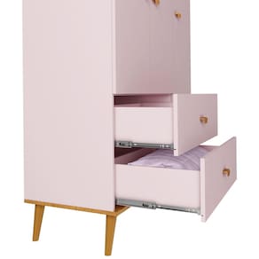 Guarda-Roupa Bartira Ternura com 3 Portas, 2 Gavetas + Cômoda Ternura com 5 Gavetas + Berço Mini Cama Móveis Estrela Ternura - Rosa Wood