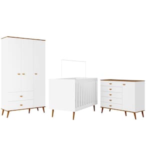 Guarda-Roupa Bartira Ternura com 3 Portas, 2 Gavetas + Cômoda Ternura com 5 Gavetas e 1 Porta + Berço Mini Cama Móveis Estrela Ternura