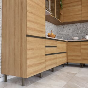 Cozinha Bartira Cristal com 14 Portas, 3 Gavetas, 13 Prateleiras e Nicho para Micro-ondas - 301,8cm de largura - Lâmina Mel