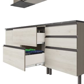 Cozinha Bartira Cristal com 10 Portas, 3 Gavetas, 5 Prateleiras e Nicho para Micro-ondas - 240cm de largura - Freixo