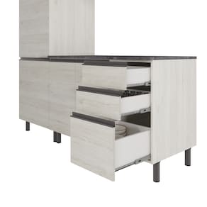 Cozinha Bartira Cristal com 8 Portas, 3 Gavetas e 9 Prateleiras - 260cm de largura - Freixo/Azul