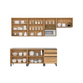 Cozinha Completa Bartira Cristal com 10 Portas, 3 Gavetas e 6 Prateleiras - 300cm de Largura