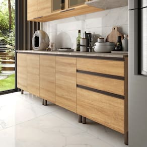 Cozinha Completa Bartira Cristal com 10 Portas, 3 Gavetas e 6 Prateleiras - 300cm de Largura