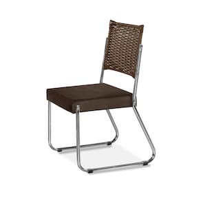 Mesa de Jantar Aço Nobre Claudia com Tampo Kanon e 4 Cadeiras - Cromado/Nogal/Chocolate/Marrom
