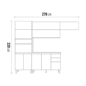 Cozinha Completa Itatiaia Ideale com 4 Peças, 10 Portas, 11 Prateleiras e 2 Gavetas – 270cm de Largura