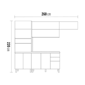 Cozinha Completa Itatiaia Ideale com 5 Peças, 13 Portas, 14 Prateleiras e 2 Gavetas – 260cm de Largura