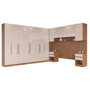 Guarda-roupa Modulado Queen Ponte 160 Bartira Lugano 14 Portas 9 Gavetas 17 Prateleiras com 7 Peças – Avelã/Capuccino